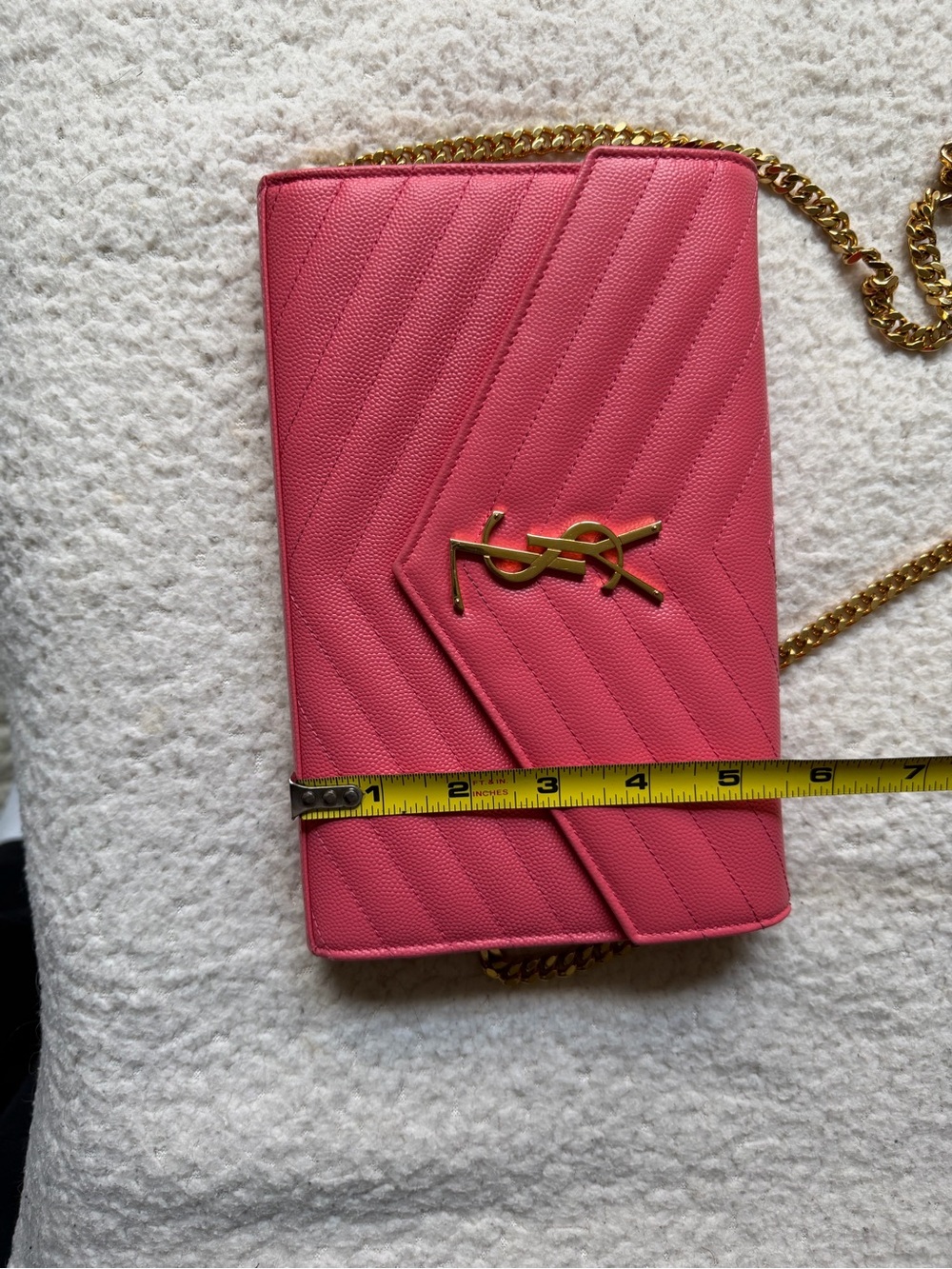 Saint Laurent Pink Cassandre Wallet on Chain Envelope Crossbody - Picture 11 of 16